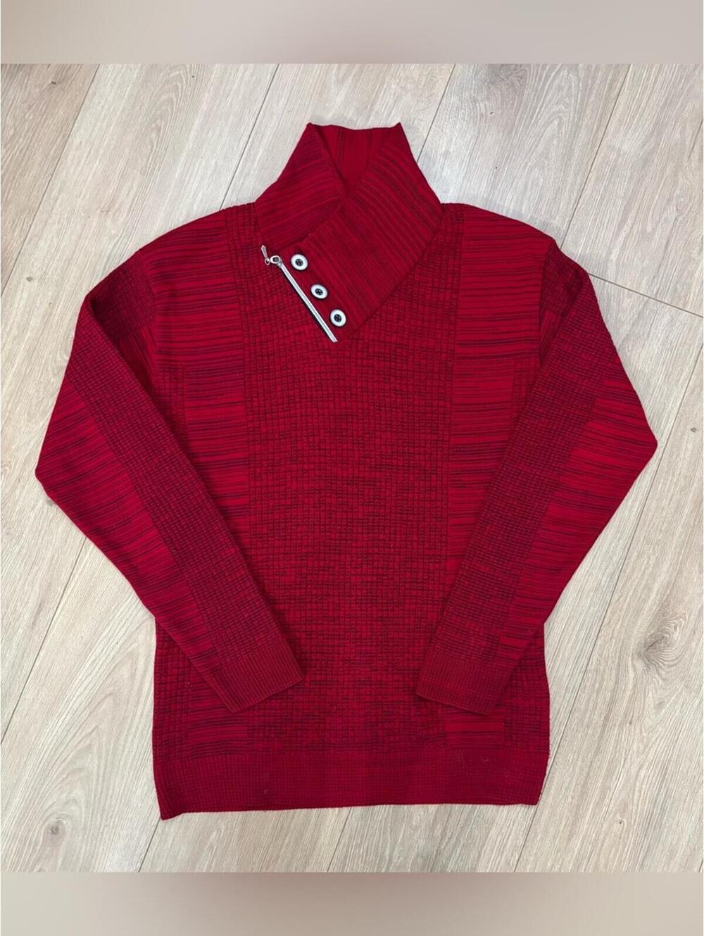 Men's Red Turtleneck Button-Trim Knit Sweater